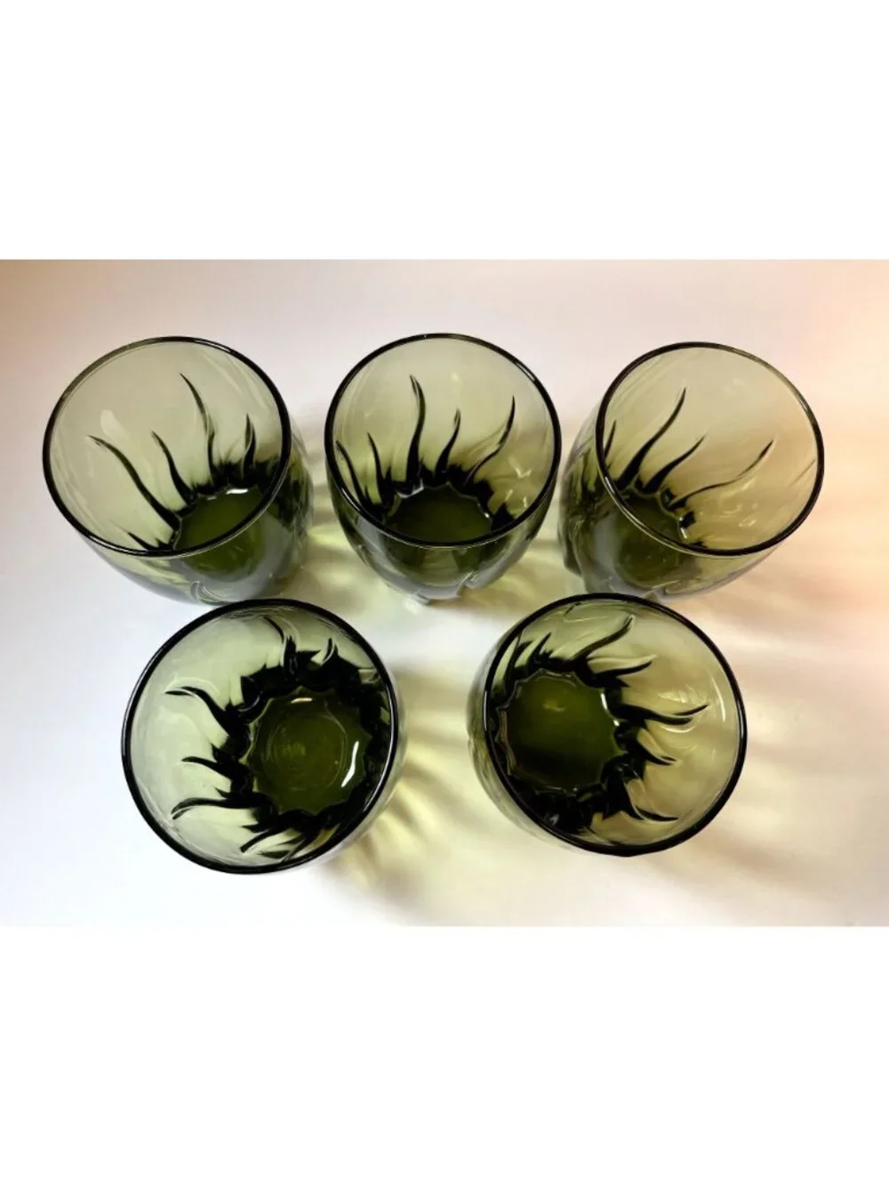 Vintage Green Swirl Tumbler Lowball Glasses Barware Anchor Hocking Set of 5